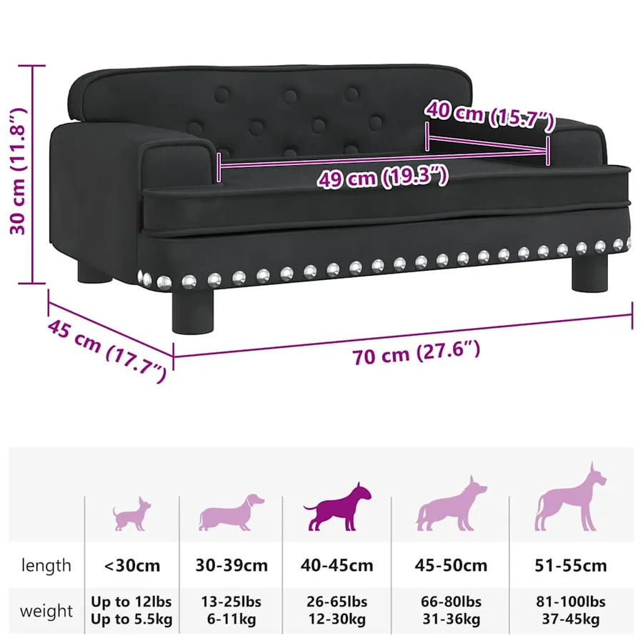 Lit pour chien noir 70x45x30 cm velours - 7