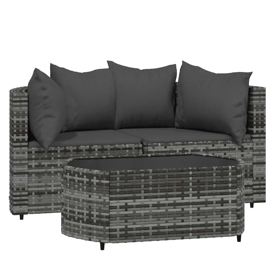 Salon de jardin 3 pcs avec coussins Gris Résine tressée - 2