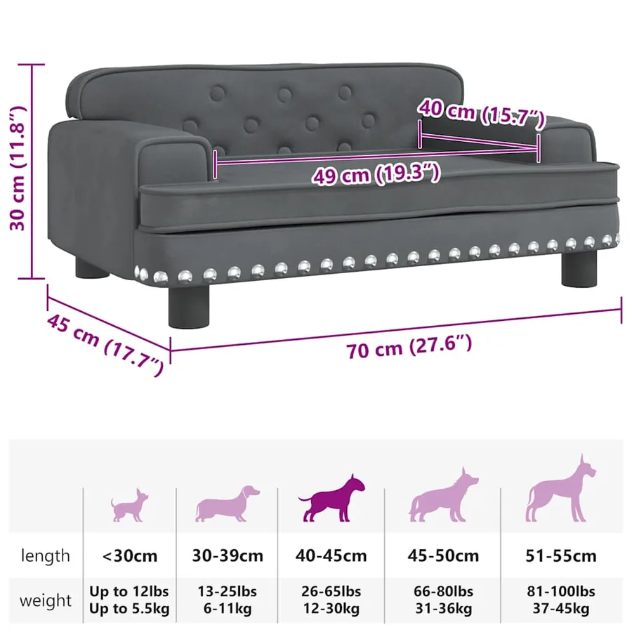 Lit pour chien gris foncé 70x45x30 cm velours - 7