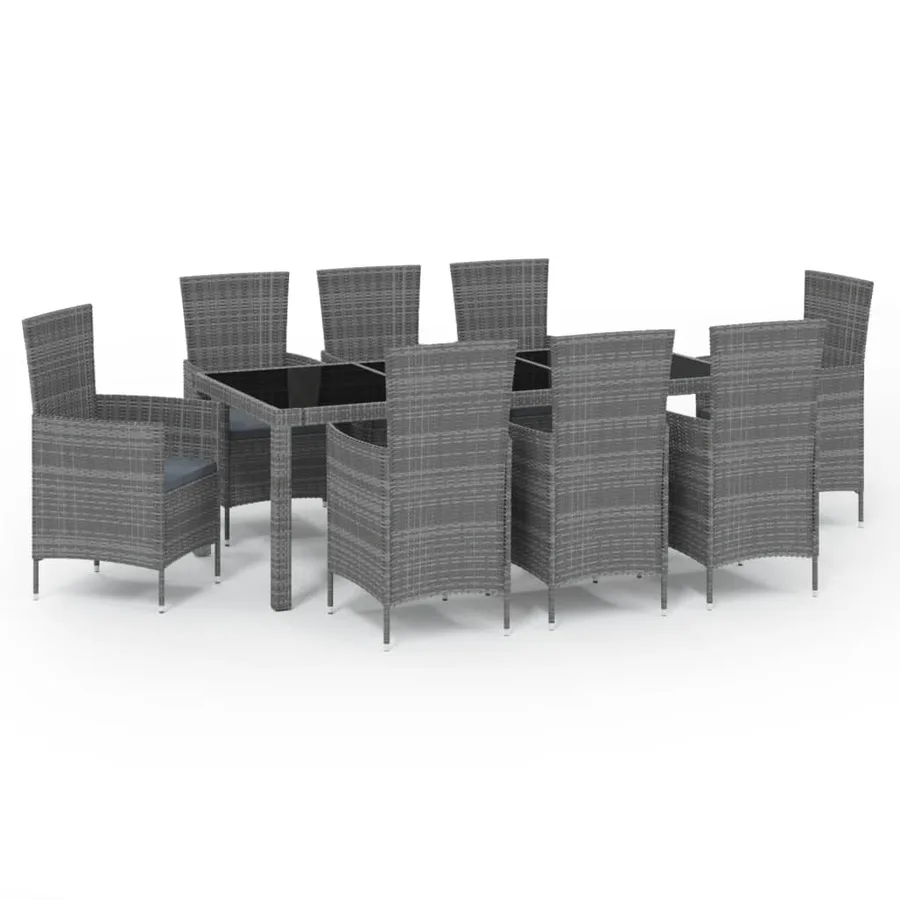 Ensemble à manger d'extérieur 9pcs coussins Résine tressée Gris - 2