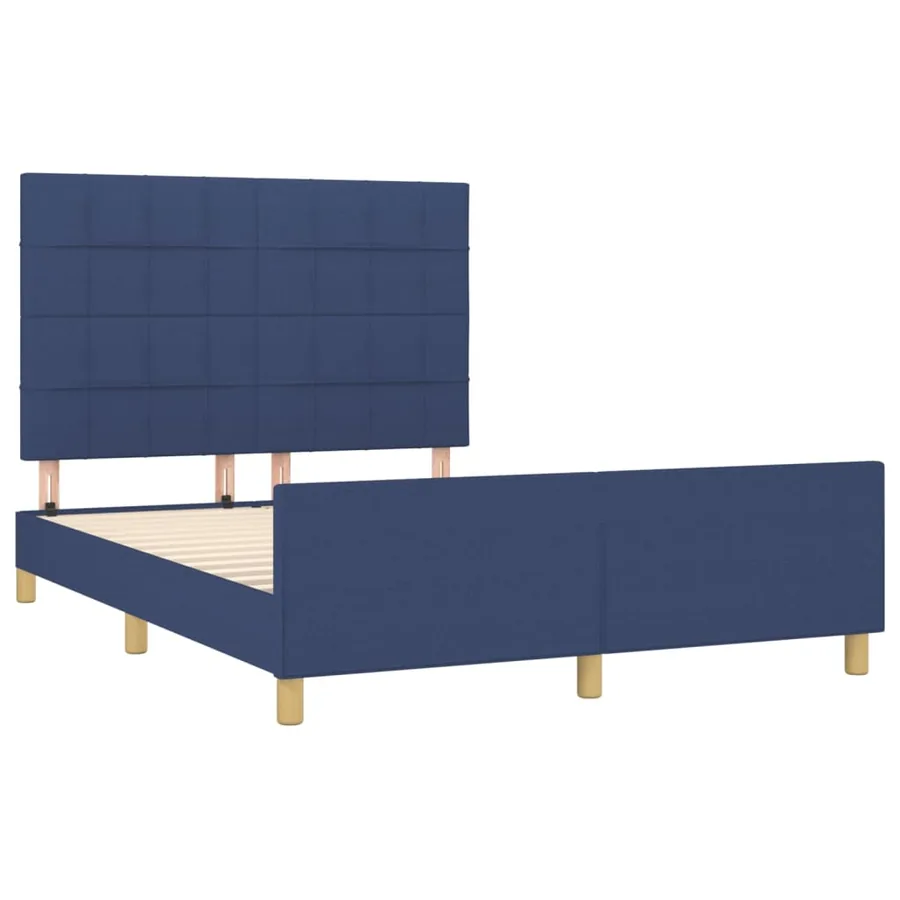 Cadre de lit sans matelas bleu 140x190 cm tissu - 4