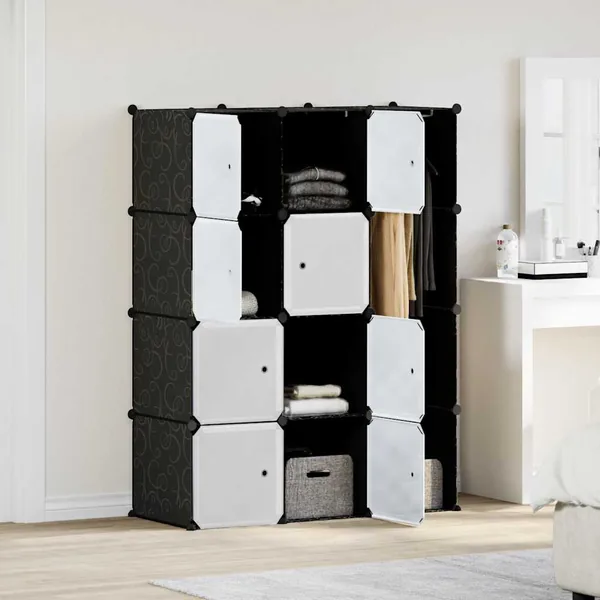 Armoire modulaire 9 compartiments noir et blanc 109x36,5x143 cm