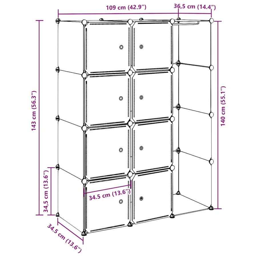 Armoire modulaire 9 compartiments noir et blanc 109x36,5x143 cm - 11