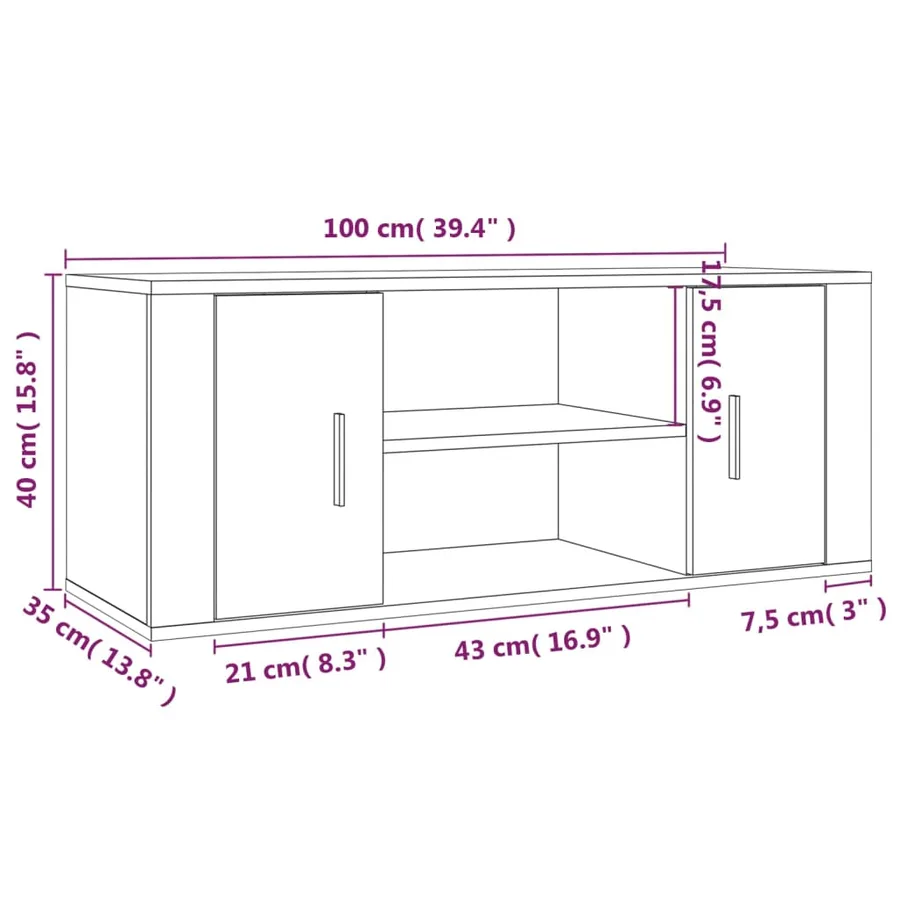 Meuble TV Sonoma gris 100x35x40 cm Bois d'ingénierie - 9