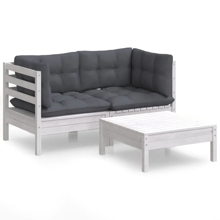 Salon de jardin 3 pcs avec coussins anthracite bois de pin - 2