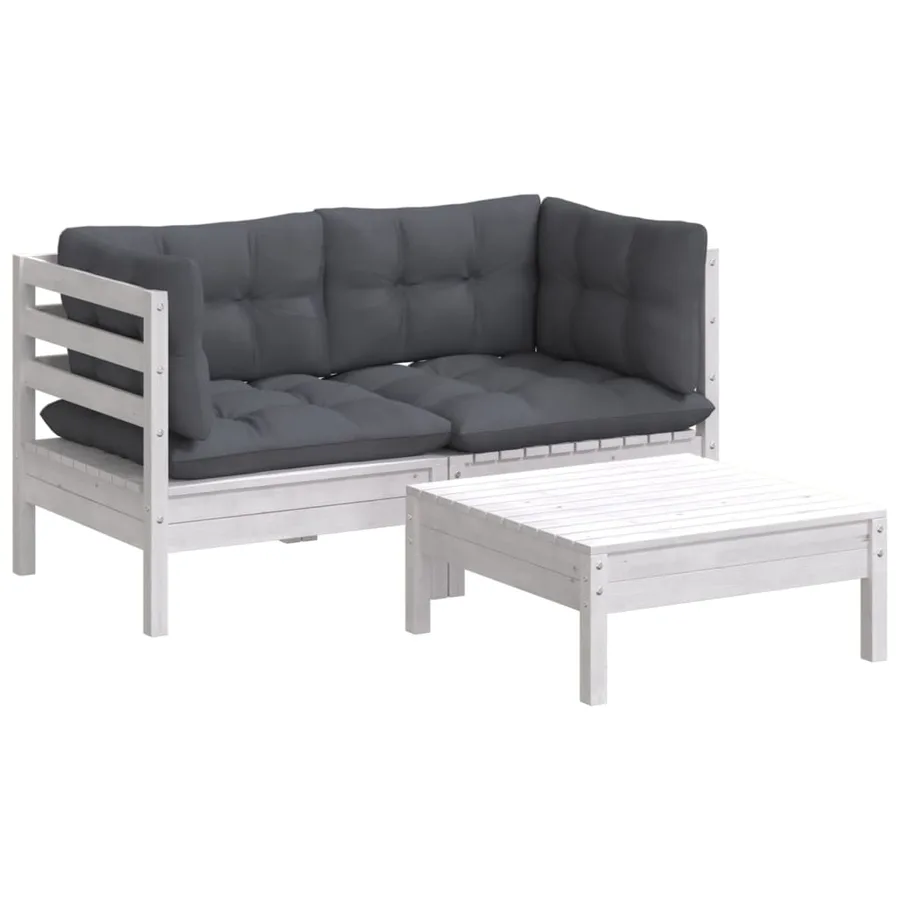 Salon de jardin 3 pcs avec coussins anthracite bois de pin - 3
