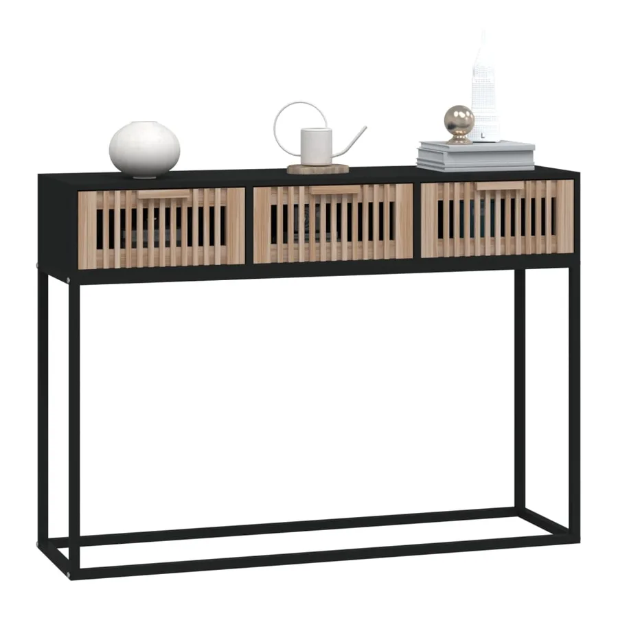 Table console noir 105x30x75 cm bois d'ingénierie et fer - 3