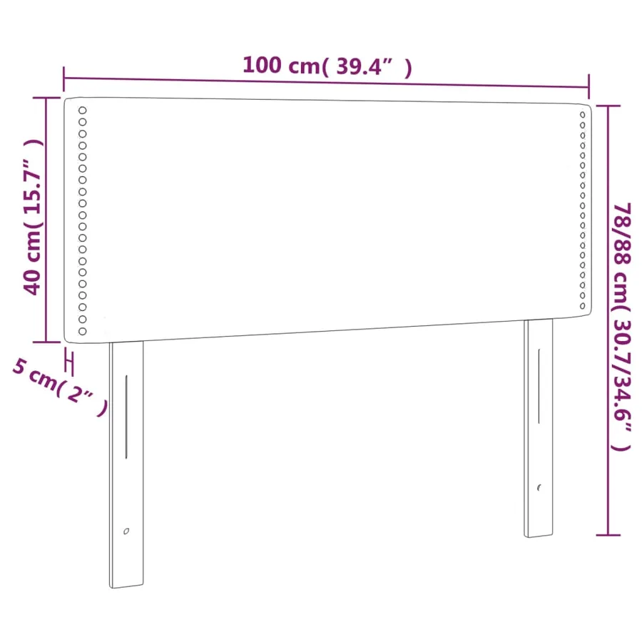 Tête de lit à LED Noir 100x5x78/88 cm Velours - 6