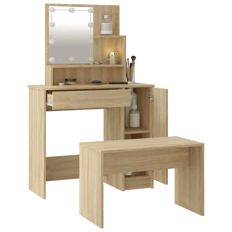 Ensemble de coiffeuse avec LED Chêne sonoma Bois d'ingénierie - 13