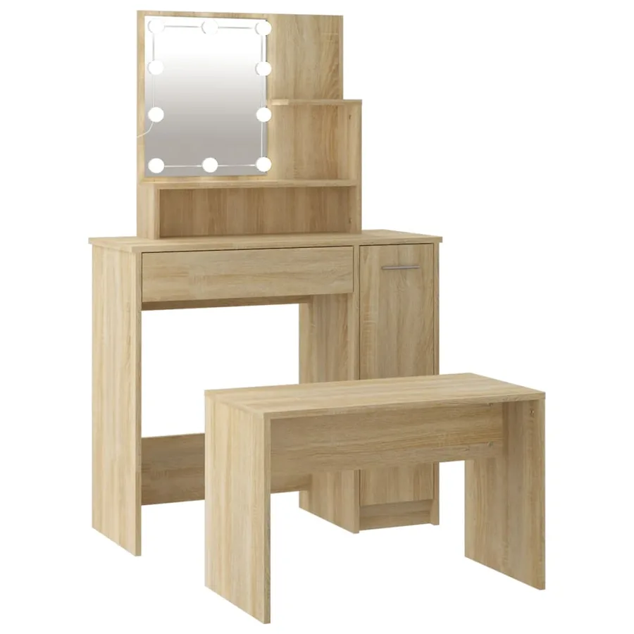 Ensemble de coiffeuse avec LED Chêne sonoma Bois d'ingénierie - 2