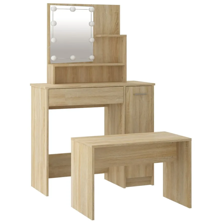 Ensemble de coiffeuse avec LED Chêne sonoma Bois d'ingénierie - 5