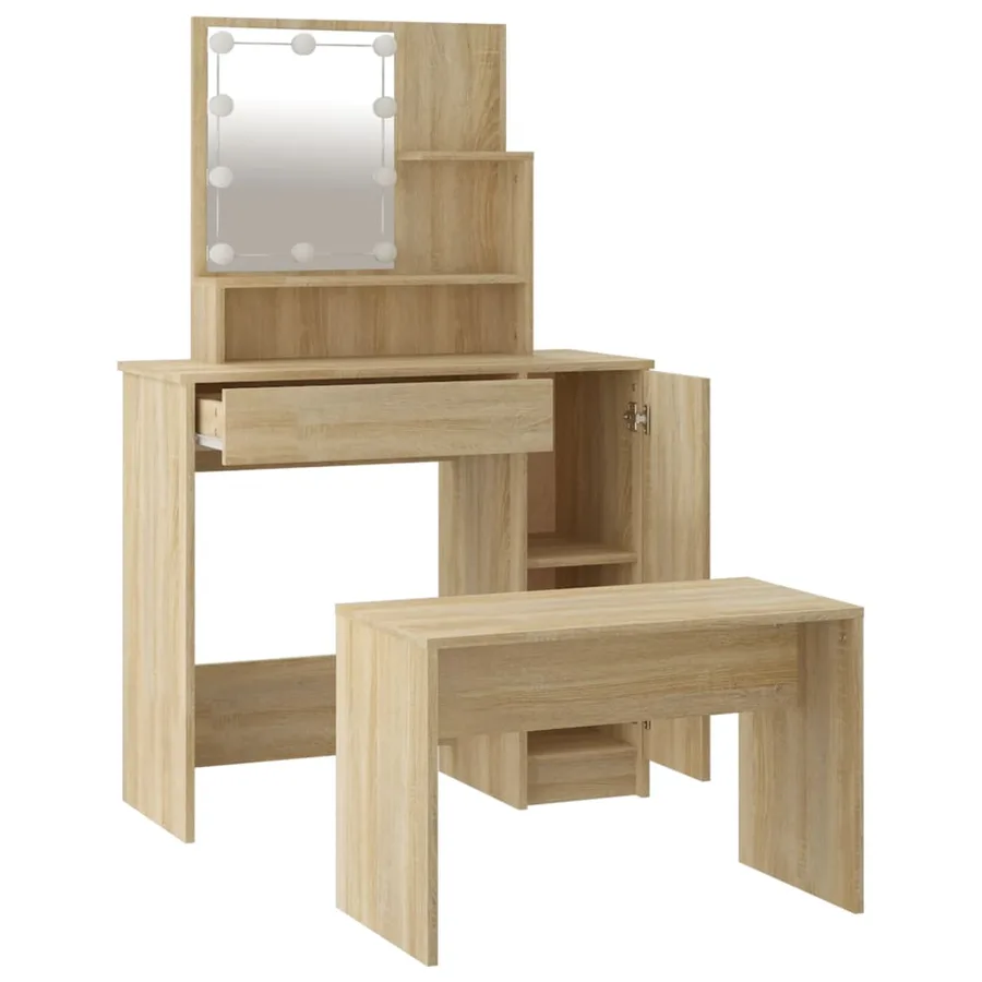 Ensemble de coiffeuse avec LED Chêne sonoma Bois d'ingénierie - 6