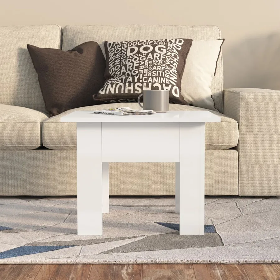 Table basse blanc brillant 55x55x42 cm bois d'ingénierie - 3