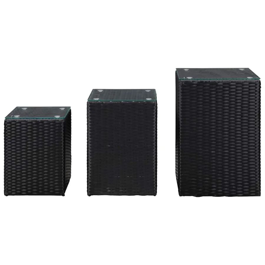 Tables d'appoint 3 pcs et dessus en verre Noir Résine tressée - 2