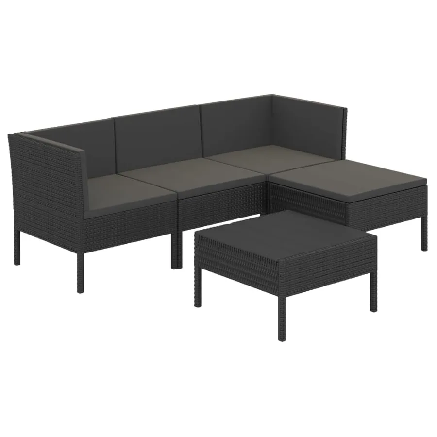Salon de jardin 5 pcs avec coussins résine tressée noir - 2