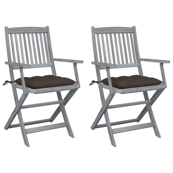 Chaises pliables d'extérieur lot de 2 et coussins Bois d'acacia