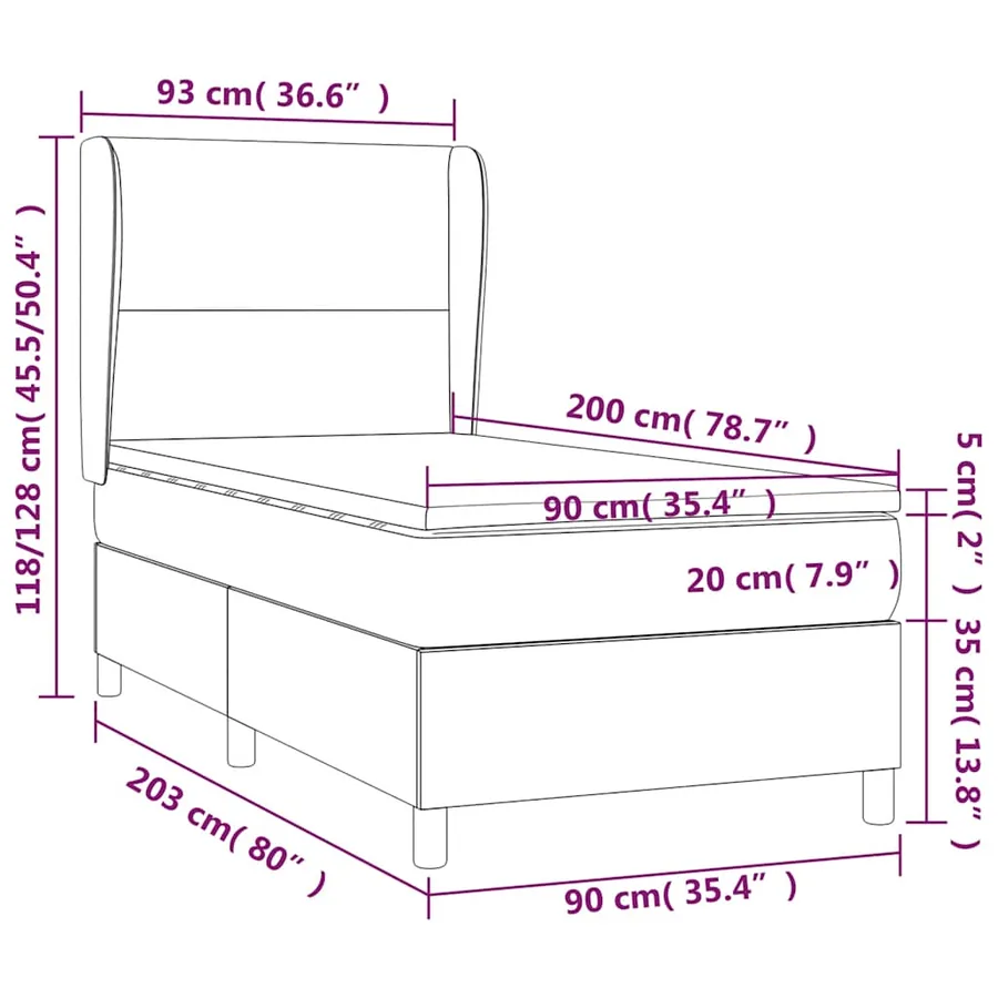 Sommier à lattes de lit avec matelas Noir 90x200 cm Tissu - 7