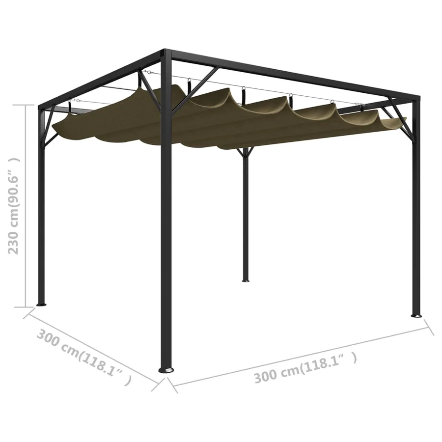 Chapiteau de jardin avec auvent rétractable 3x3m Taupe 180 g/m² - 8