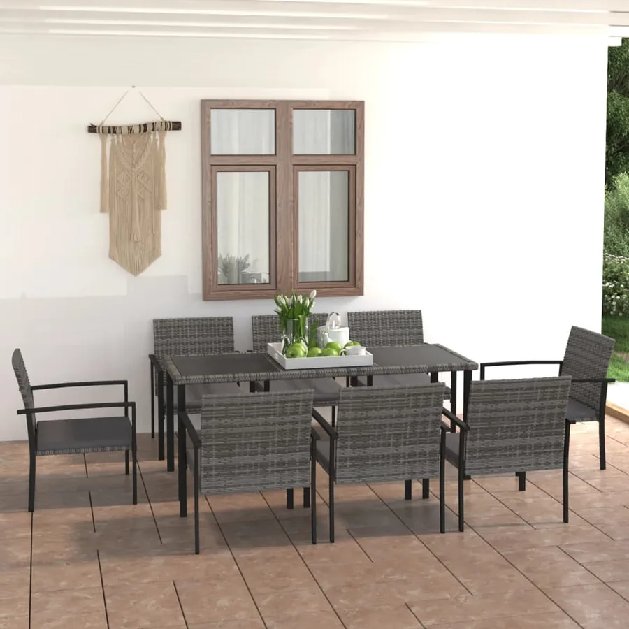 Ensemble à manger de jardin 9 pcs Résine tressée Gris