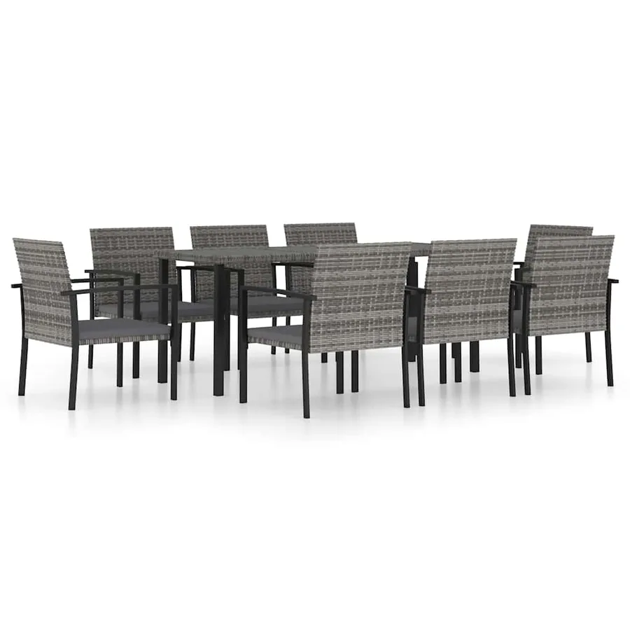 Ensemble à manger de jardin 9 pcs Résine tressée Gris - 2