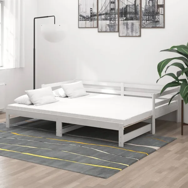 Lit coulissant 2x(90x200) cm Blanc Bois de pin massif