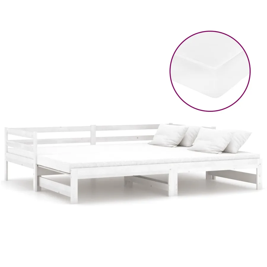 Lit coulissant 2x(90x200) cm Blanc Bois de pin massif - 2