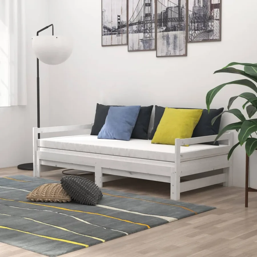 Lit coulissant 2x(90x200) cm Blanc Bois de pin massif - 3