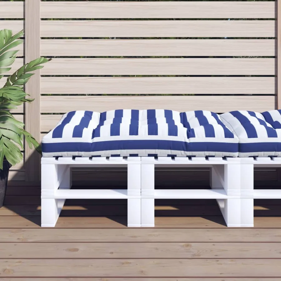 Coussin de palette rayures bleues et blanches 120x80x12cm tissu