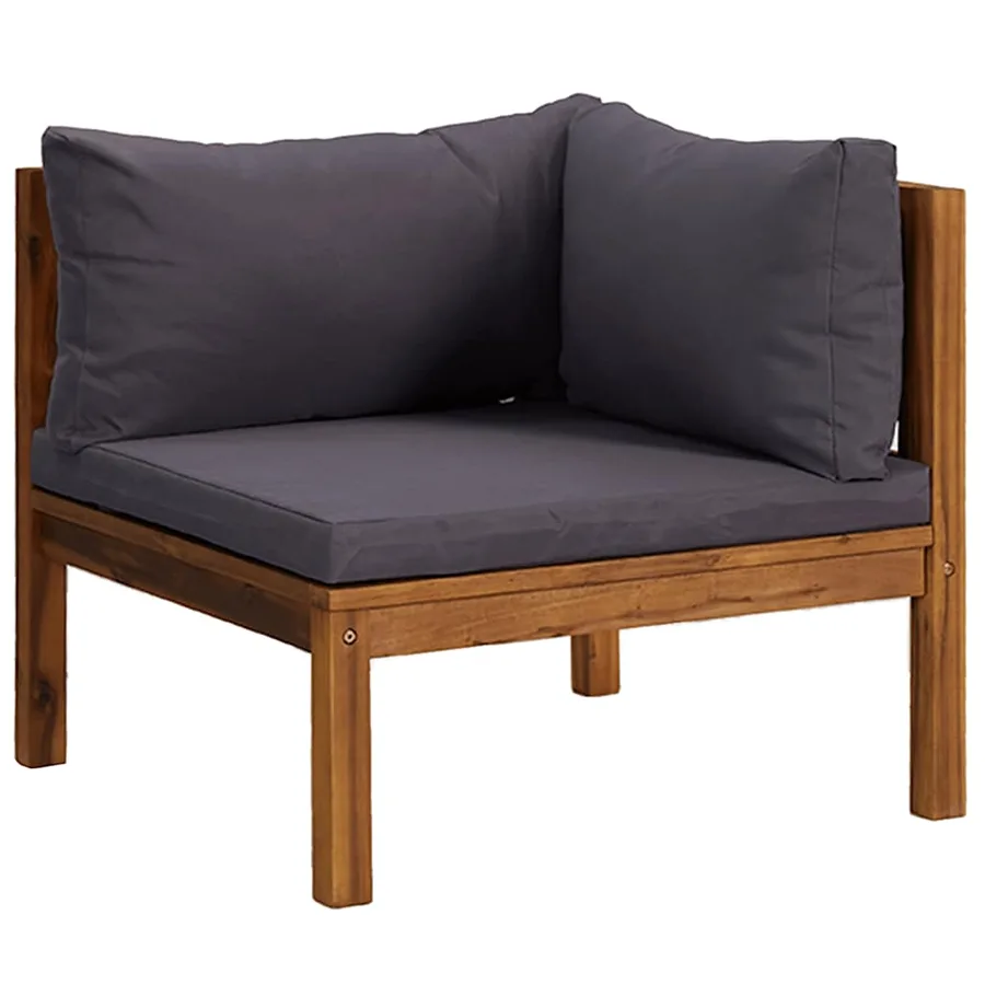 Canapé d'angle sectionnel et coussins gris foncé Bois d'acacia - 2