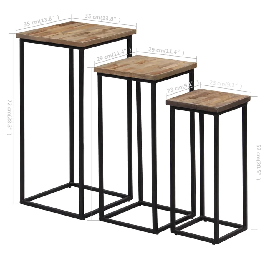 Ensemble de tables pour plante 3 pcs Teck recyclé - 10