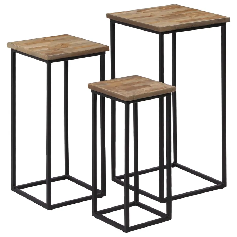 Ensemble de tables pour plante 3 pcs Teck recyclé - 12