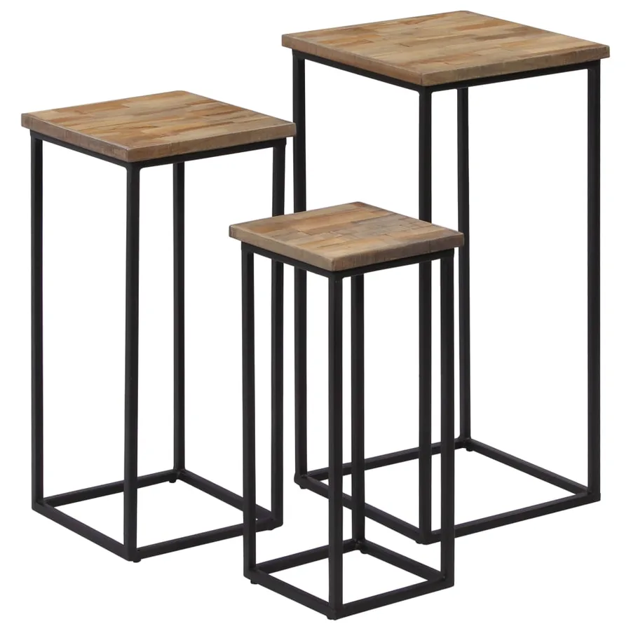Ensemble de tables pour plante 3 pcs Teck recyclé - 15