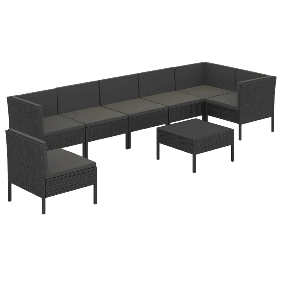 Salon de jardin 8 pcs avec coussins résine tressée noir - 2