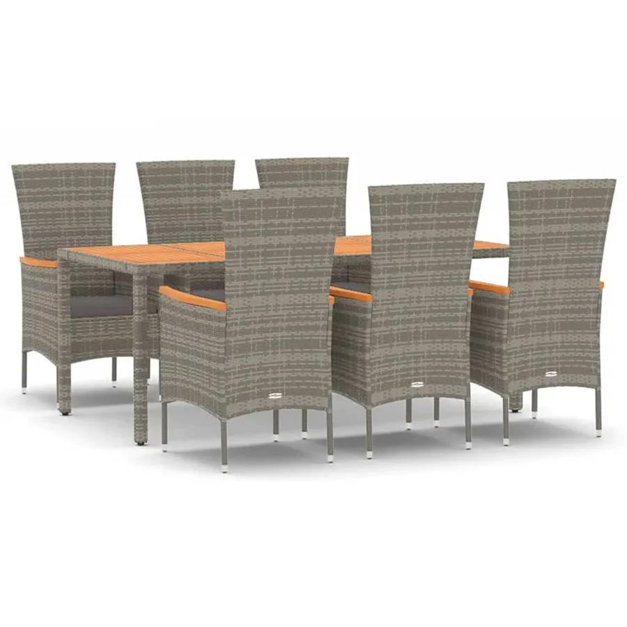 Ensemble à manger de jardin et coussins 7 pcs gris rotin - 2