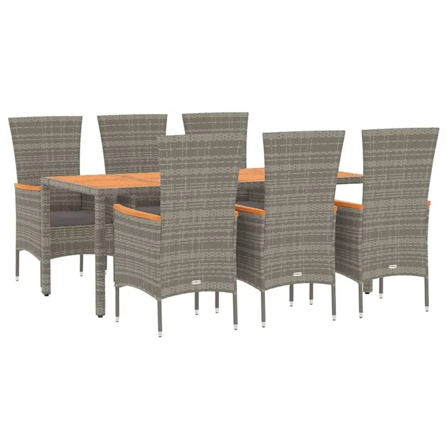 Ensemble à manger de jardin et coussins 7 pcs gris rotin - 3