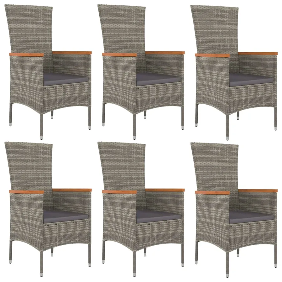 Ensemble à manger de jardin et coussins 7 pcs gris rotin - 4