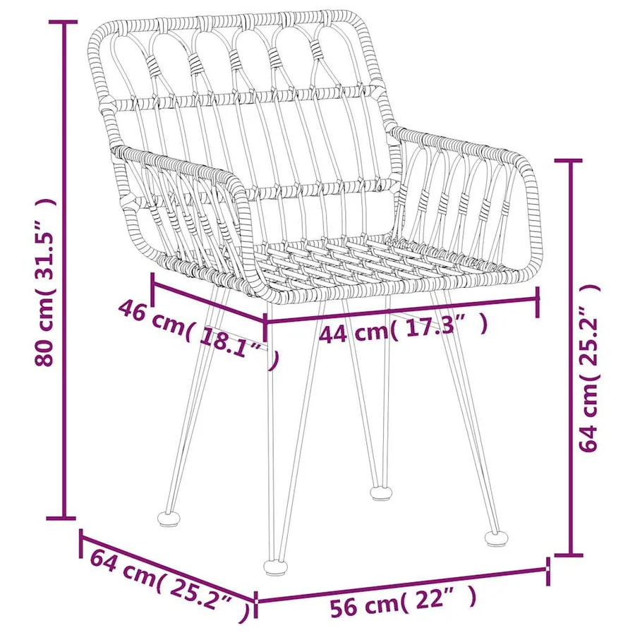 Chaises de jardin lot de 2 avec accoudoir Noir 56x64x80 cm - 9