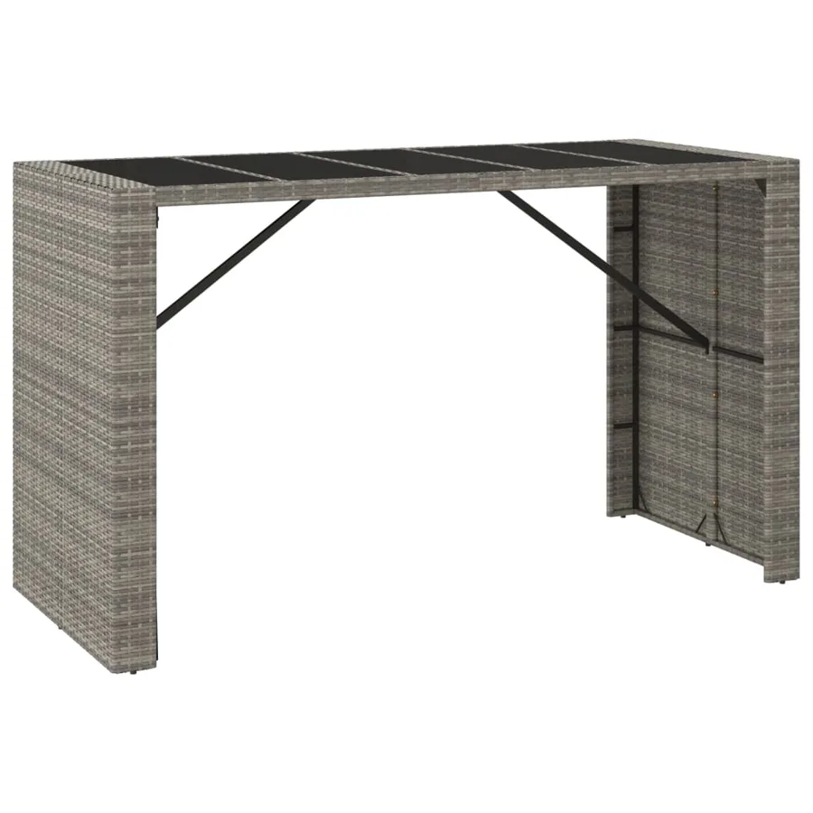 Ensemble de bar jardin 9 pcs gris poly rotin/bois massif acacia - 5