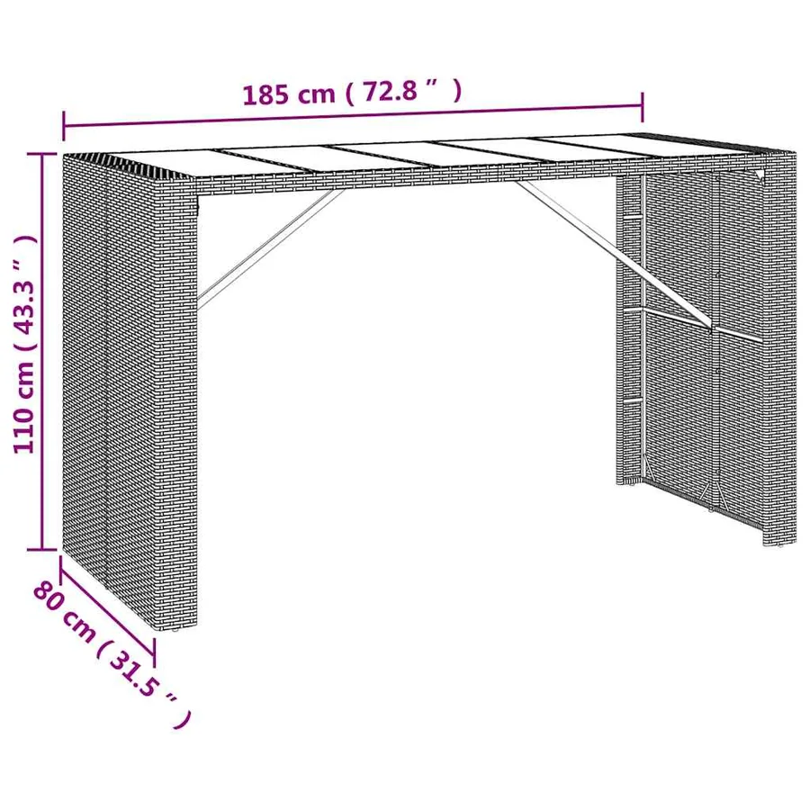 Ensemble de bar jardin 9 pcs gris poly rotin/bois massif acacia - 7