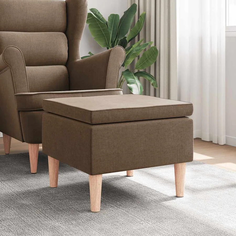 Tabouret avec pieds en bois Marron Tissu