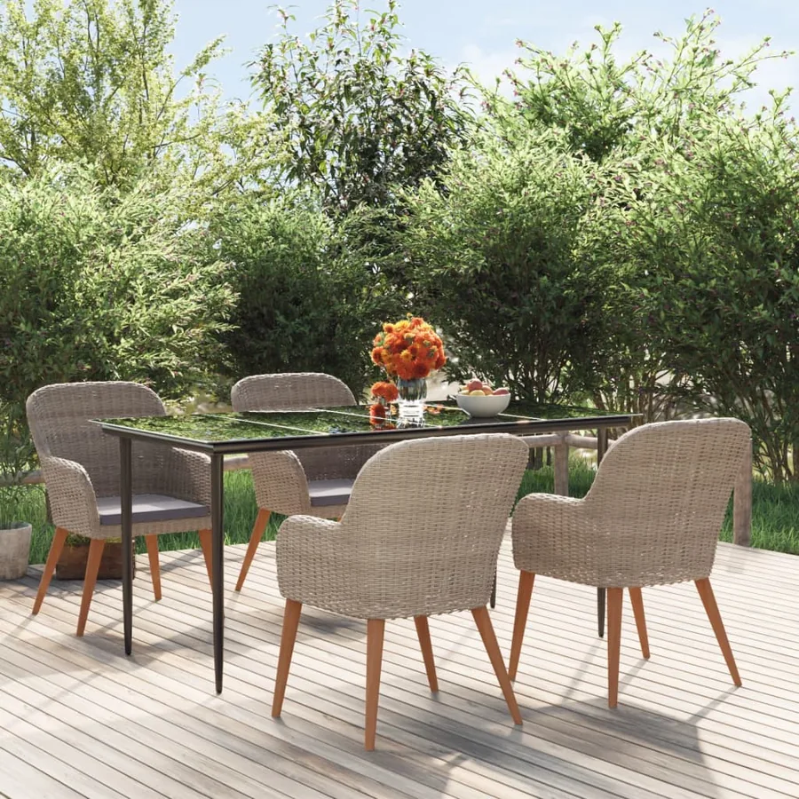 Ensemble à manger de jardin et coussins 5 pcs Marron