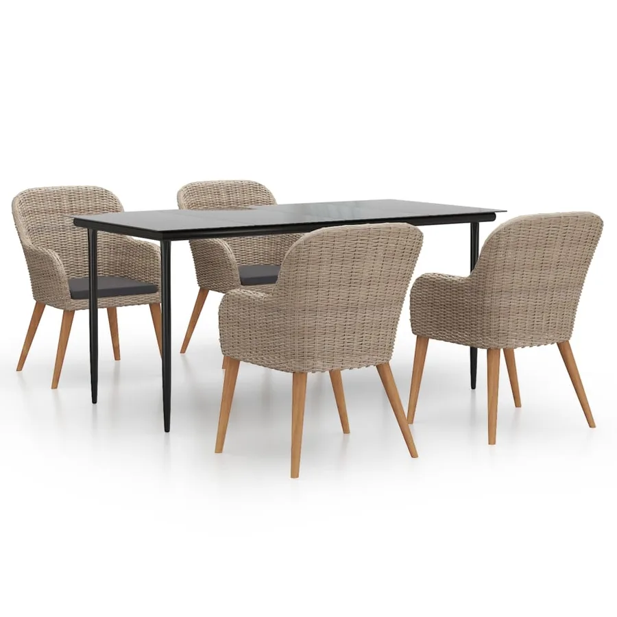 Ensemble à manger de jardin et coussins 5 pcs Marron - 2