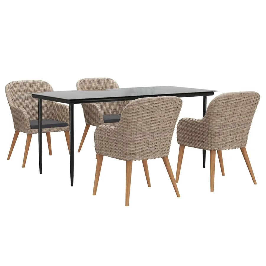 Ensemble à manger de jardin et coussins 5 pcs Marron - 3