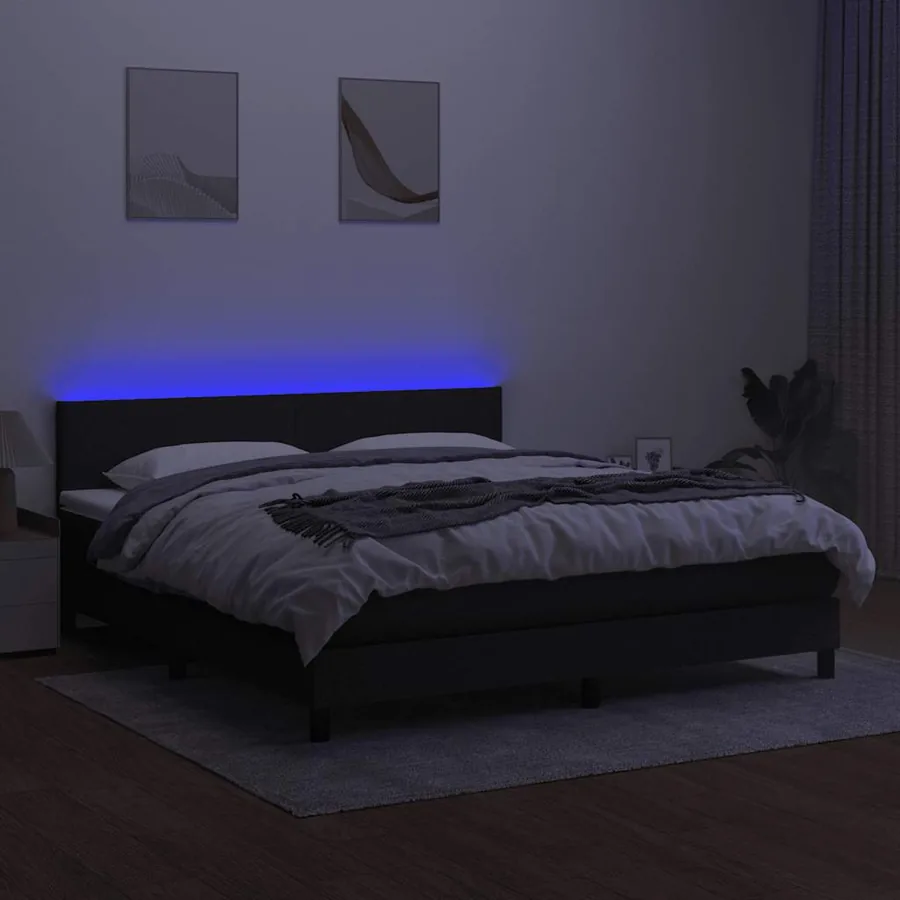 Sommier à lattes de lit avec matelas LED Noir 180x200 cm Tissu - 4