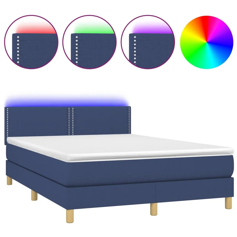 Sommier à lattes de lit avec matelas LED Bleu 140x200 cm Tissu - 2
