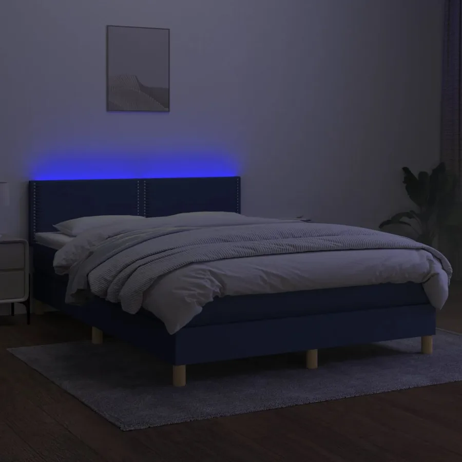 Sommier à lattes de lit avec matelas LED Bleu 140x200 cm Tissu - 3