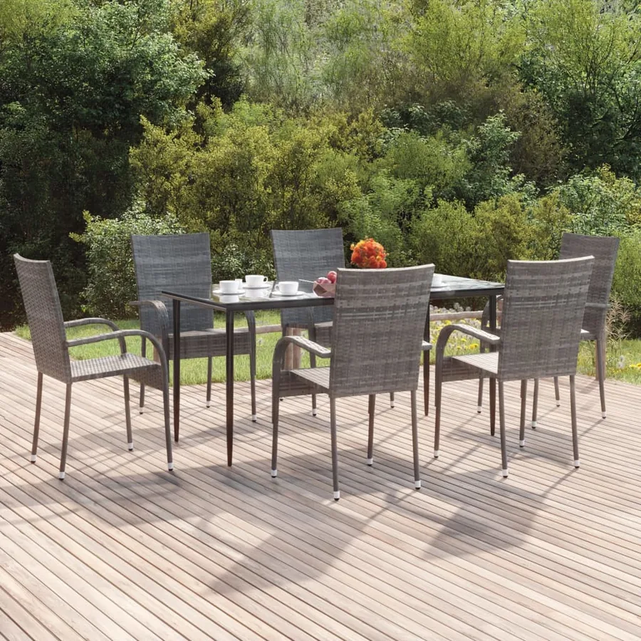 Ensemble à manger de jardin 7 pcs Gris Résine tressée