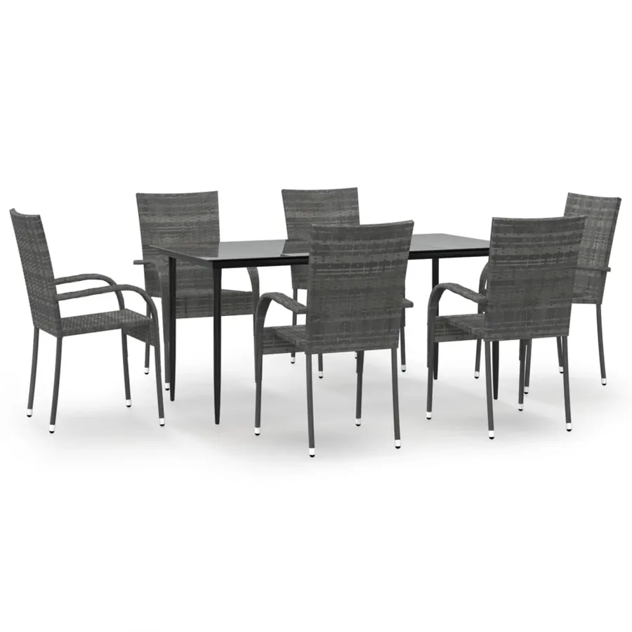 Ensemble à manger de jardin 7 pcs Gris Résine tressée - 2