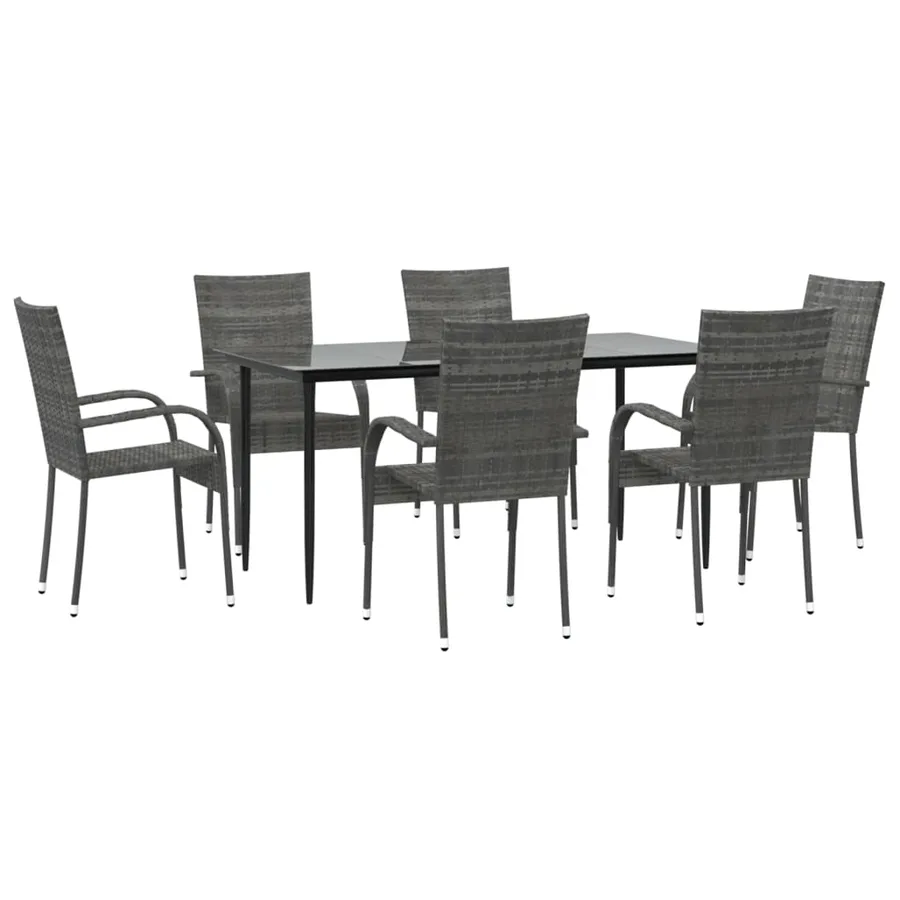 Ensemble à manger de jardin 7 pcs Gris Résine tressée - 3