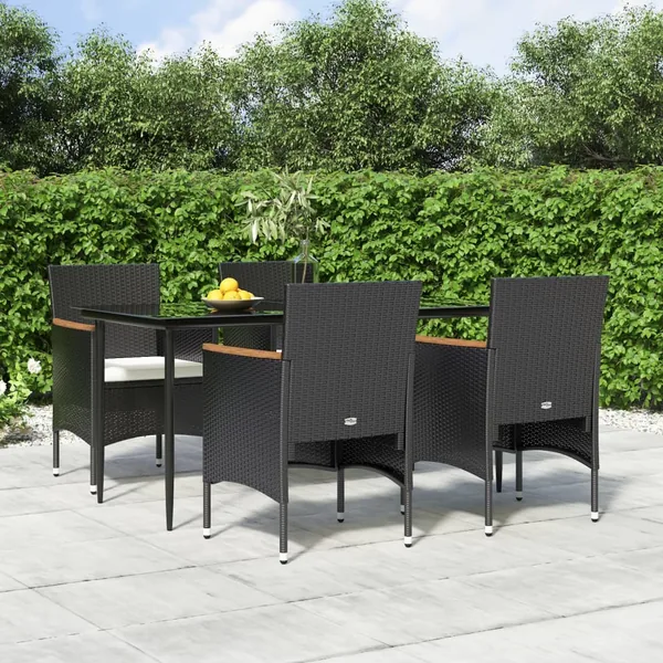 Ensemble à manger de jardin avec coussins 5 pcs Noir